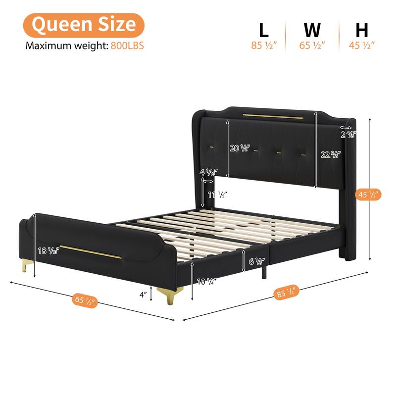 Bed frame with Headboard & Footboard, Upholstered Platform bed