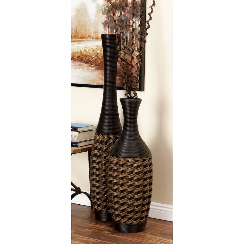 Rattan Tall Woven Floor Vase - Brown - Roche River Decor - 12"Wx12"Lx48"H