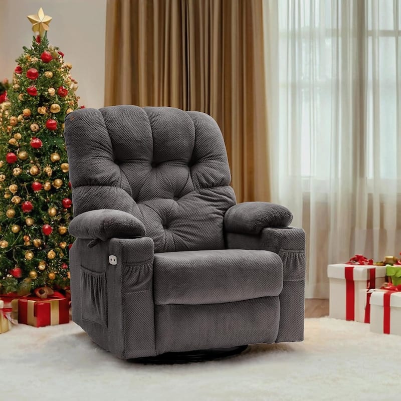 MCombo Electric Power Swivel Glider Recliner Chair with Cup and USB Ports for Nursery, Fabric 7797 - Grey