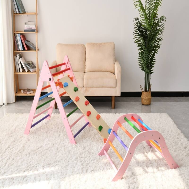 2-Piece Montessori Climber, Foldable Indoor Play for Toddlers - Pink