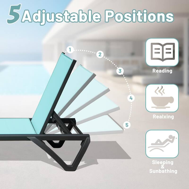 GDFStudio - Adrian Outdoor Aluminum Lounge Chair Set with Adjustable Backrest and Side Table