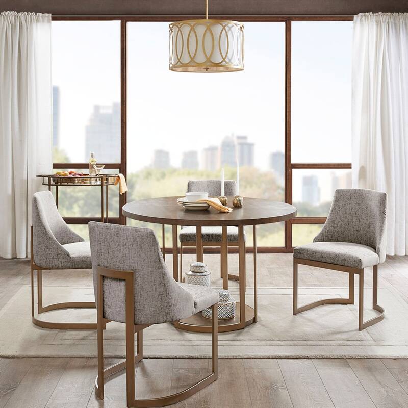 Roomfitters 33-Inch Contemporary Dining Chair (Set of 2), Antique Gold Metal C-Frame with High-Density Foam, Gray - Grey