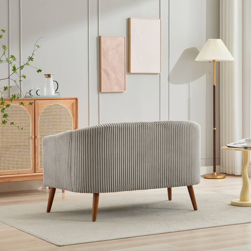 Corduroy Loveseat Couch Sofa, Upholstered Lounge Couch with Wooden Walnut Legs 2-seat Armchair for Living Room