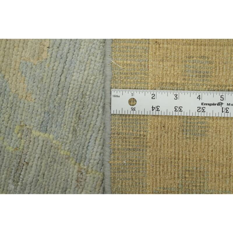 Handmade Gray Oushak Vegetable Dye Large Rug, Floral Geometric Carpet - 14' 0'' X 10' 1''