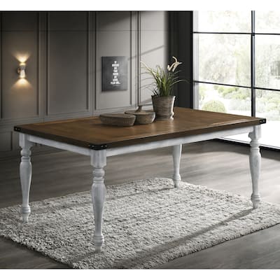 Roundhill Furniture Salines Two-tone Wood Turned Leg Dining Table, Rustic White and Oak