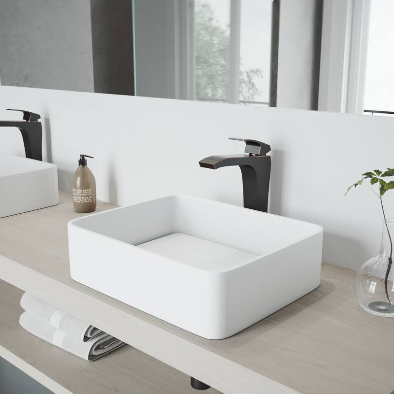 VIGO Jasmine 18"L x 15"W x 5"H Matte Stone Rectangular Bathroom Vessel Sink