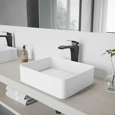 VIGO Jasmine 18"L x 15"W x 5"H Matte Stone Rectangular Bathroom Vessel Sink