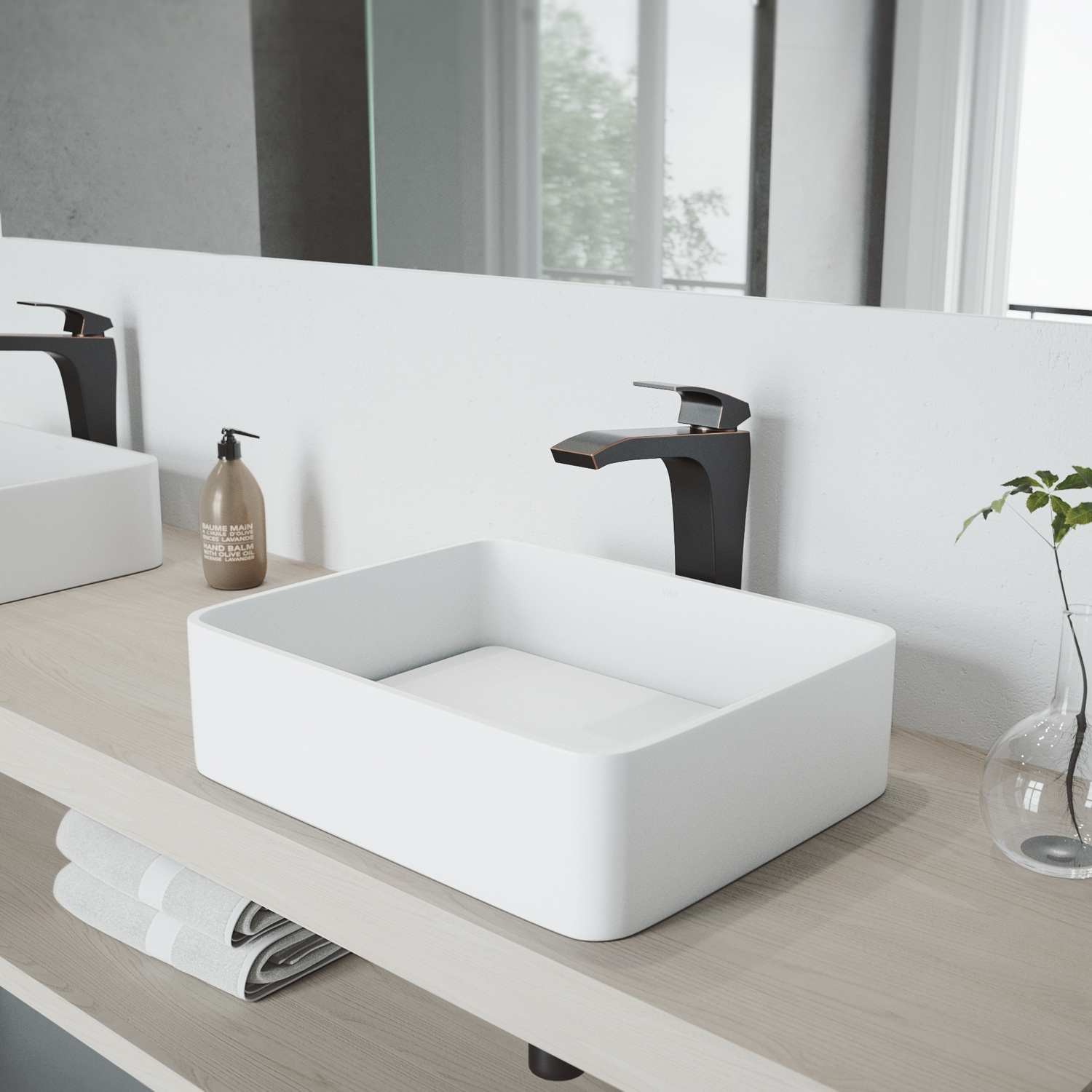 VIGO Jasmine 18"L x 15"W x 5"H Matte Stone Rectangular Bathroom Vessel Sink