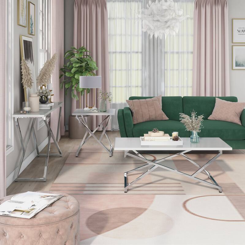 Cano Glam White Steel 3-Piece Living Room Table Set by Furniture of America