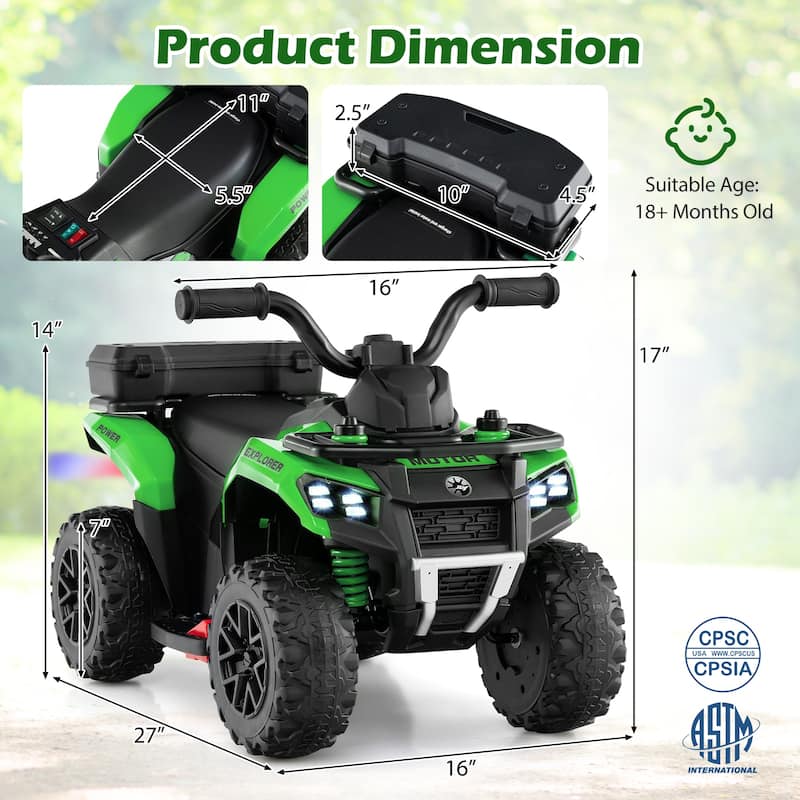 6V Kids Ride On ATV with Spray Function and Storage Box with Music - 27" x 16" x 17" (L x W x H)