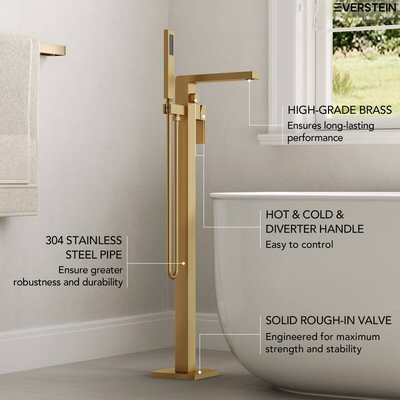 Floor Mount Freestanding Tub Filler with Handshower,Single Handle Bathtub Faucet