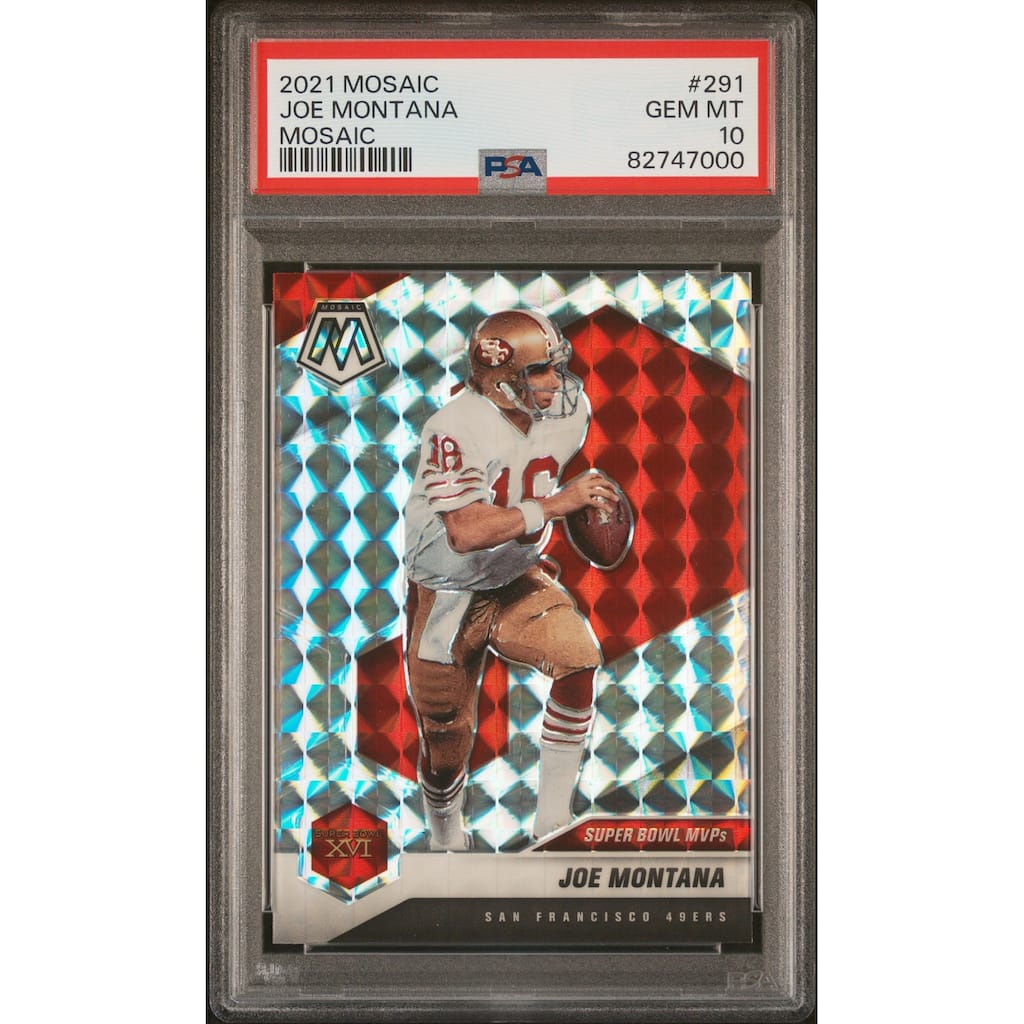 Joe Montana 2021 Panini Mosaic Prizm Football Card #291 Graded PSA 10 - 8'6" x 11'6"