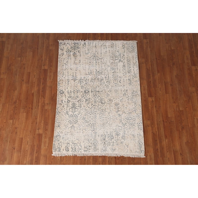 All-Over Abstract Oriental Accent Rug Handmade Wool Carpet - 3'11"x 5'8"