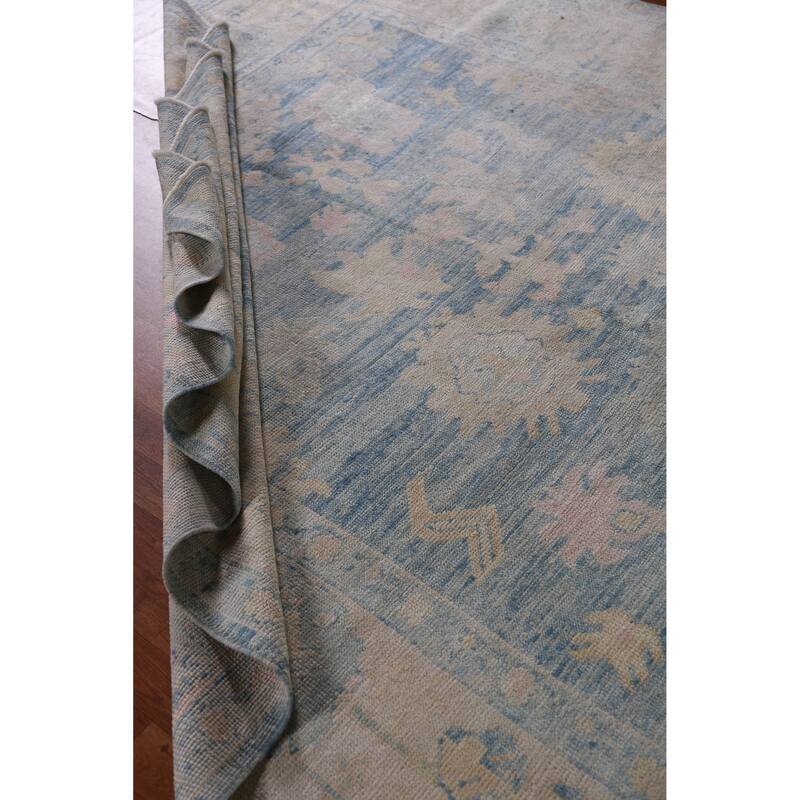 Hand Knotted Oriental 100% Wool Carpet Transitional All-Over Navy Blue & Blues Oushak Area Rug - 11' 5'' X 8' 3''