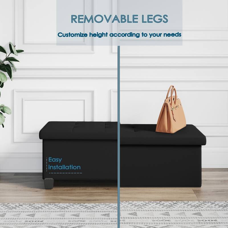 Empyrean Tuffted Folding Foot Rest Storage Ottoman Bench with Storage Bins