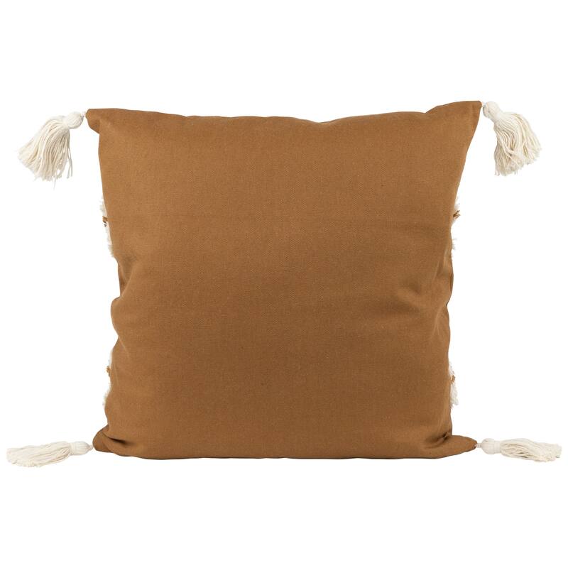 16" Camel Brown Boho Square Cotton Throw Pillow with Tassels