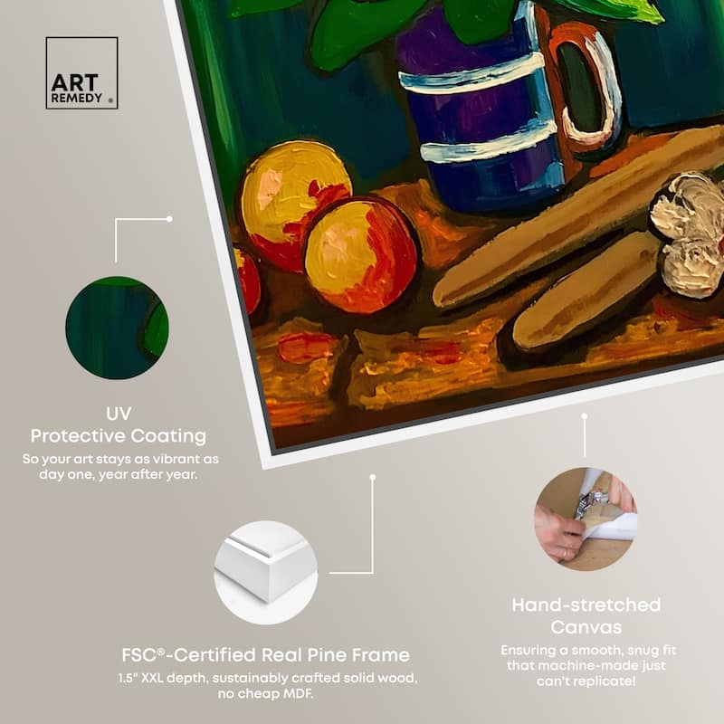 Art Remedy Floral Vase And Fruits Framed Flowers In Vase Paintings