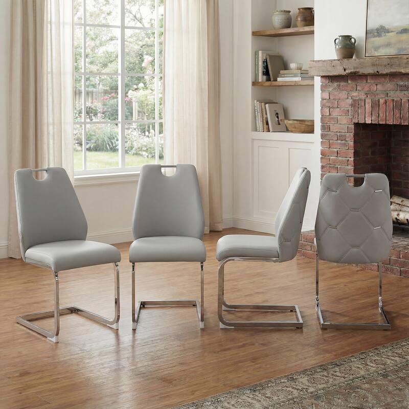 Dining Chair Side Chair Leisure Chair Reception Chair Set of 4 Light Gray Leather Upholstered Chair with Metal Legs