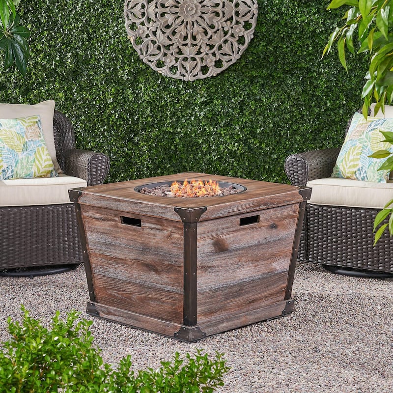 Delaney Outdoor 40,000 BTU 32-inch Propane Square Fire Pit with Lava Rocks by Christopher Knight Home - Brown