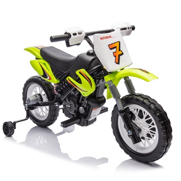 slide 2 of 60, 12V Kids Ride On Electric Toy Motorcycle,Rear suspension,Twist Grip Throttle,Slow Start,Removable training wheels Green