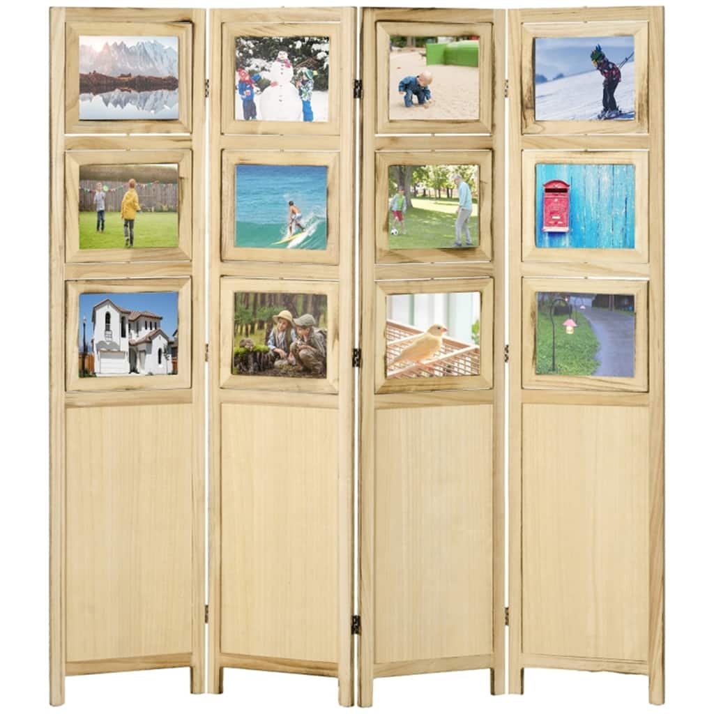 Natural Paulownia Wood Rustic Room Divider with Photo Frames - 63" W x 0.75" D x 67" H