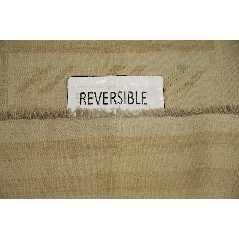 Hand Woven Oriental 100% Wool Carpet Southwestern Tribal Beige & Ivories Kilim Area Rug - 8' 2'' X 4' 10''