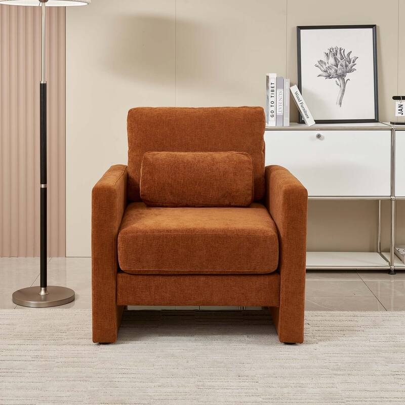 Modern Chenille Accent Chair Armchair for Living Room - Orange