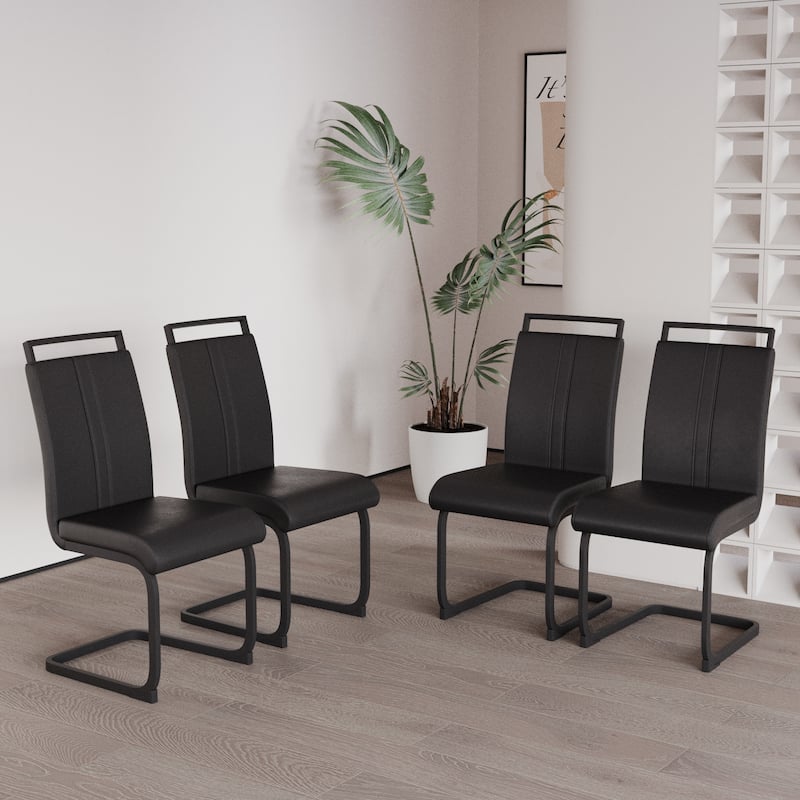 Modern Style Faux Leather High Back Dining Chairs Set of 4 with Black Metal Legs for Dining Room