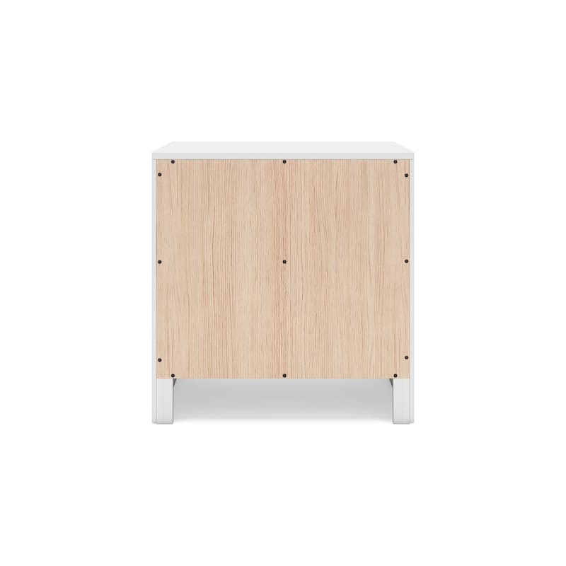 Feo Bedside Nightstand, 2 Drawers, White Okoume Finish, Solid Hardwood