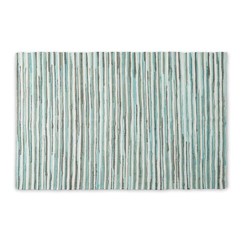 Stonewash Blue Slim Stripe Cotton Chindi Rug 2Ft 3Inx6Ft - Sapphire Blue