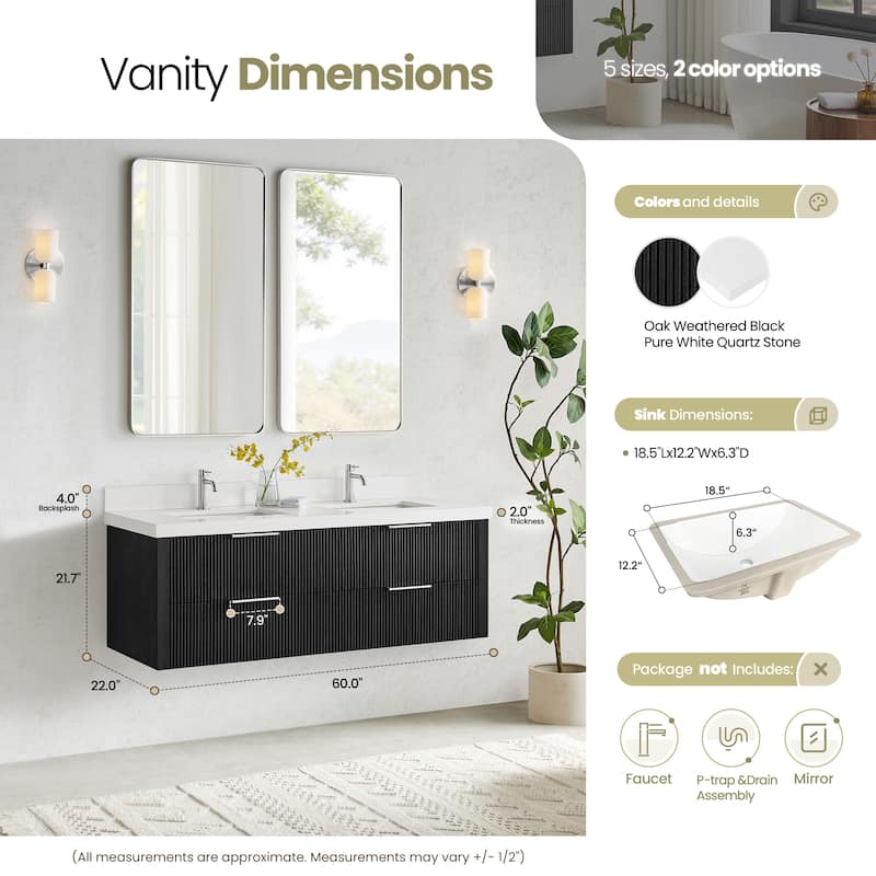 Barcelona Floating Bath Vanity with Quartz Stone Top without Mirror