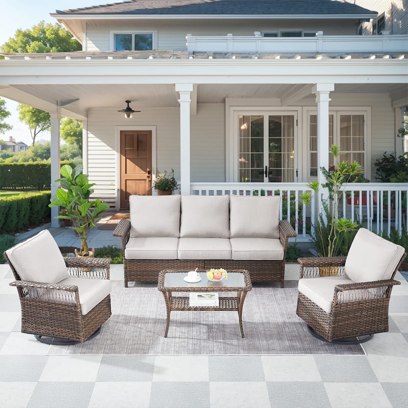 Outdoor Sectional Sofas with Glider Chair - Brown - Beige - Brown