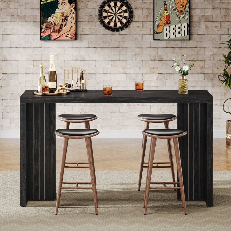 55'' Home Bar Unit, Bar Table with Faux Marble Finished Tabletop