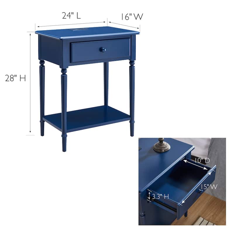 Coastal Charging Nightstand Side Table One Drawer