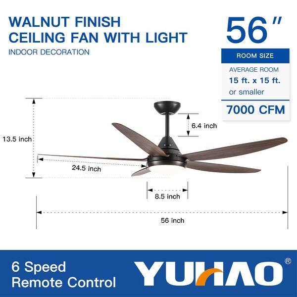 Brown Wood Grain ABS Blade 56 Inch LED Ceiling Fan Lighting - 56inch ...