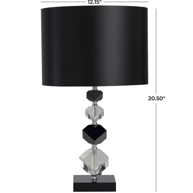 Clear Crystal Geometric Diamond Inspired Room Table Lamp with Black Crystal Base and Black Shade