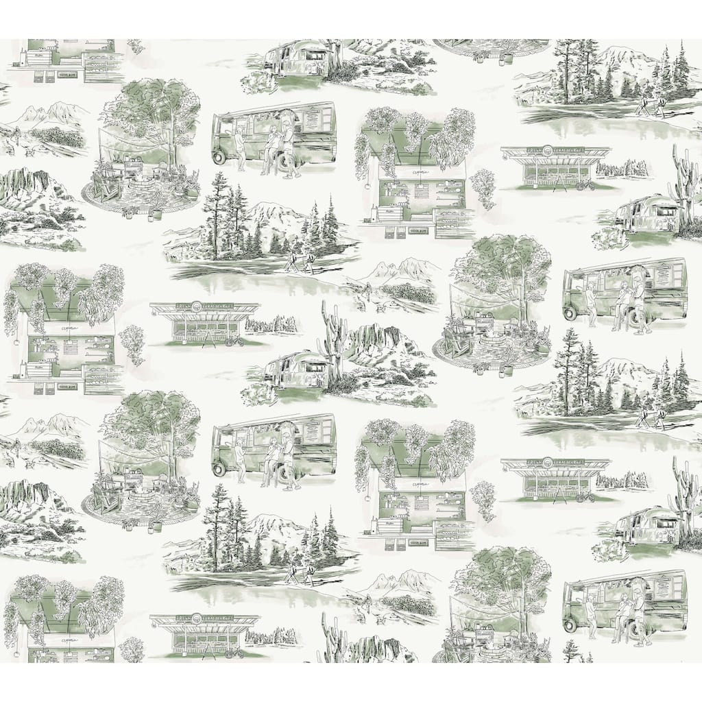 York Wallcoverings Modern Vista Toile Evergreen Wallpaper