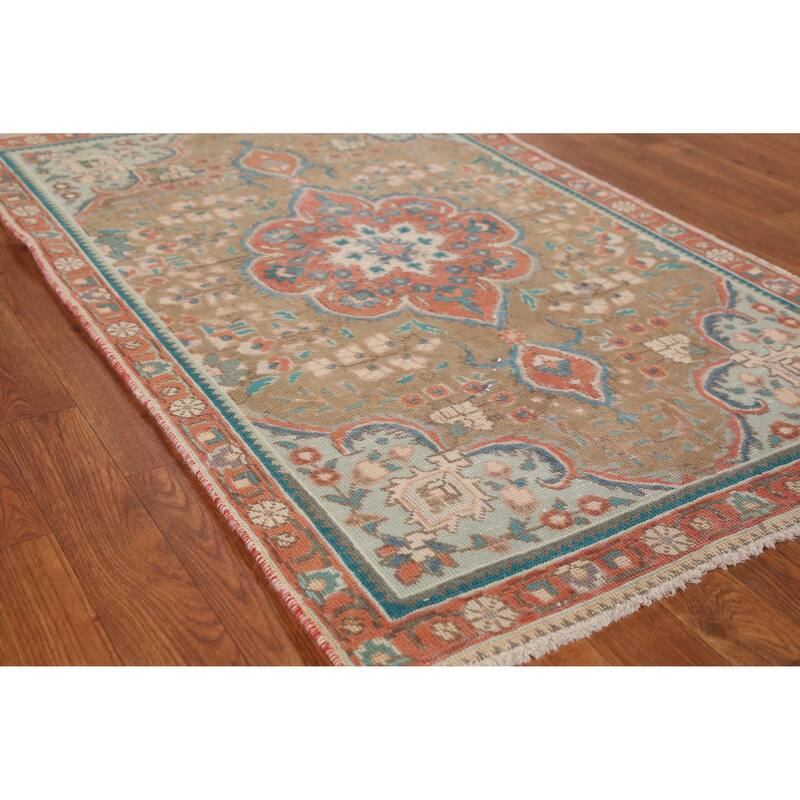Hand Knotted Oriental 100% Wool Carpet Traditional Medallion Brown Tabriz Area Rug - 4' 9'' X 3' 0''