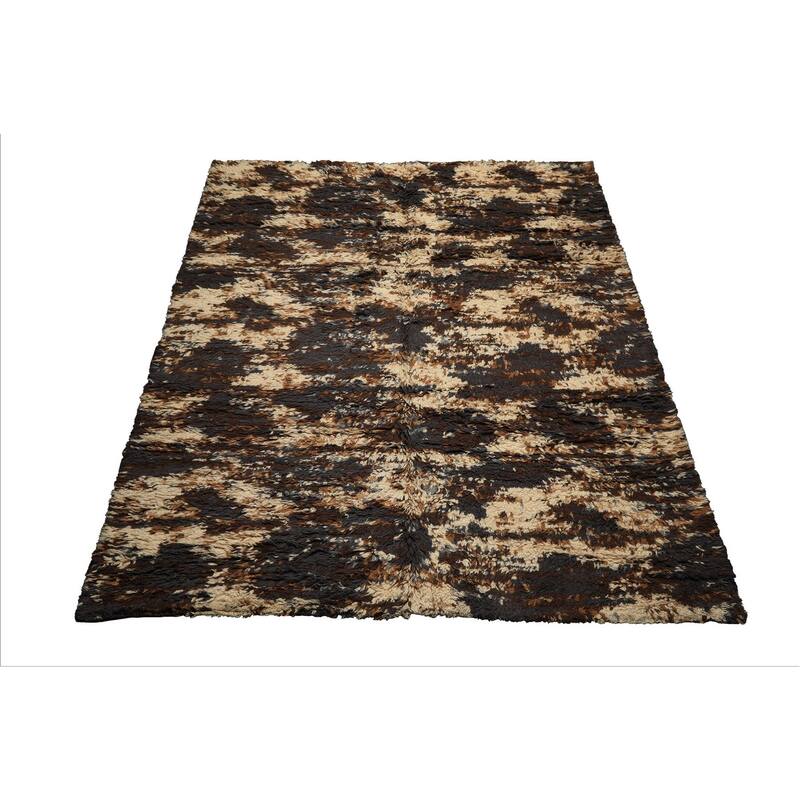 8x10 Tibetano Hand Knotted Wool Ivory Shag Plush Pile Modern & Contemporary Rug - 8' x 10'