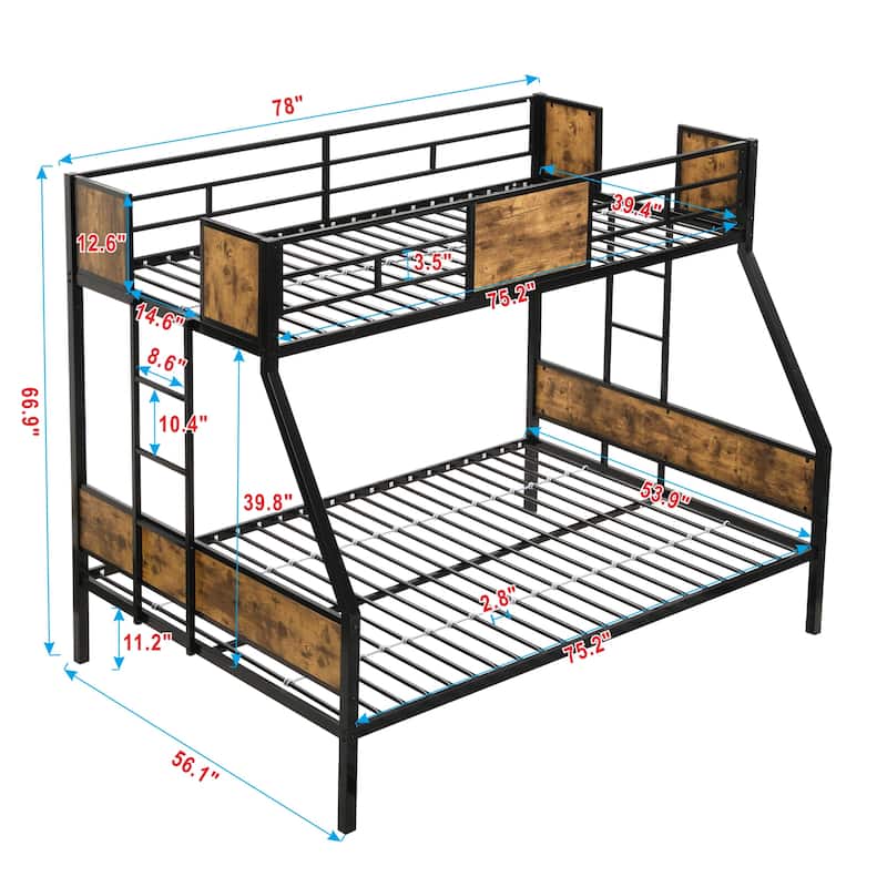 Twin over Full Size Metal Bunk Bed with Ladder and Storage