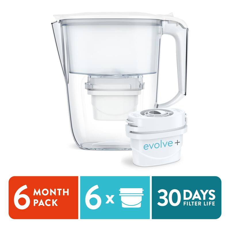 Aqua Optima Water Filter Pitcher Value Pack with 6 Evolve+ Filter, Daisy Design, White