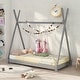 preview thumbnail 1 of 15, Twin House Platform Kids Bed Frame with Triangle Design and Safety Railings, White Grey