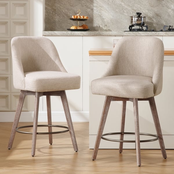 26" Counter Height Swivel Bar Stool, Upholstered Counter Stools (h) x (D) x (W) Set of Linen Green