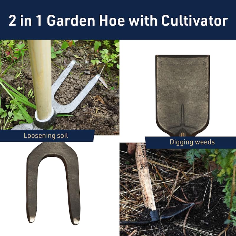 Kings County Tools 18-inch Double-Sided 2-Prong Cultivator and Hoe Garden Tool