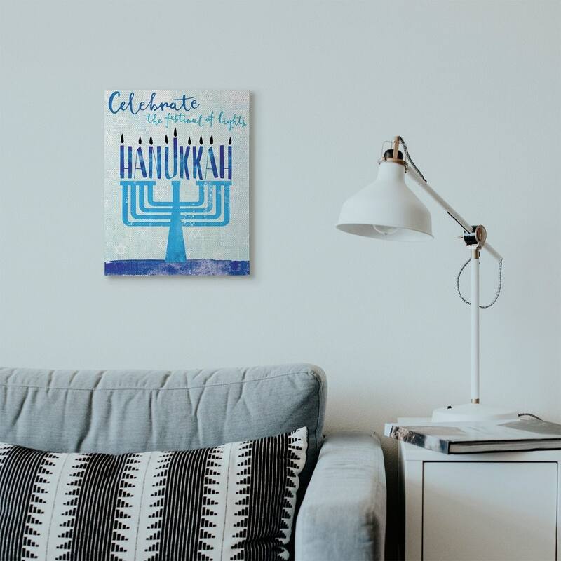 Stupell Festival Of Lights Hanukkah Holiday Menorah Blue Word Design Canvas Wall Art, Proudly Made in USA