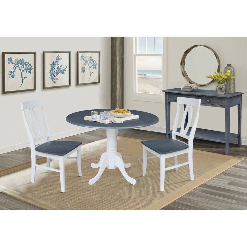 42 in. Drop Leaf Dining Table with 2 Splat Back Chairs - 3 Piece Set