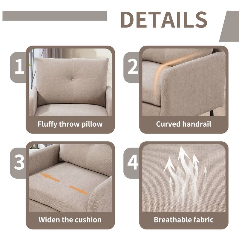 Mid-Century Modern Accent Chair with Black Metal Legs Woven Linen-Look