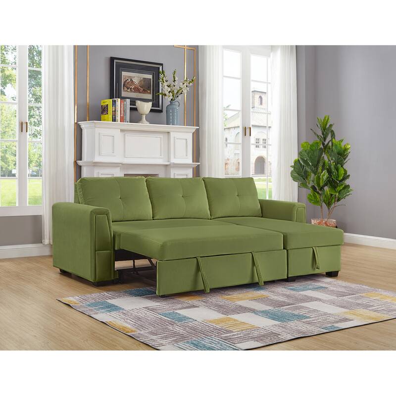 Velvet Reversible Sofabed Sectional Sofa & Chaise - 91" Wide