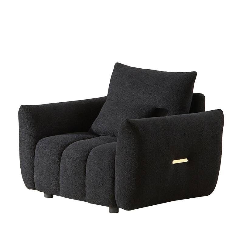 Upholstered Armchair Teddy Fabric Single Sofa Deep Seat Accent Chair, Armrests Side with Metal Strip Decorations