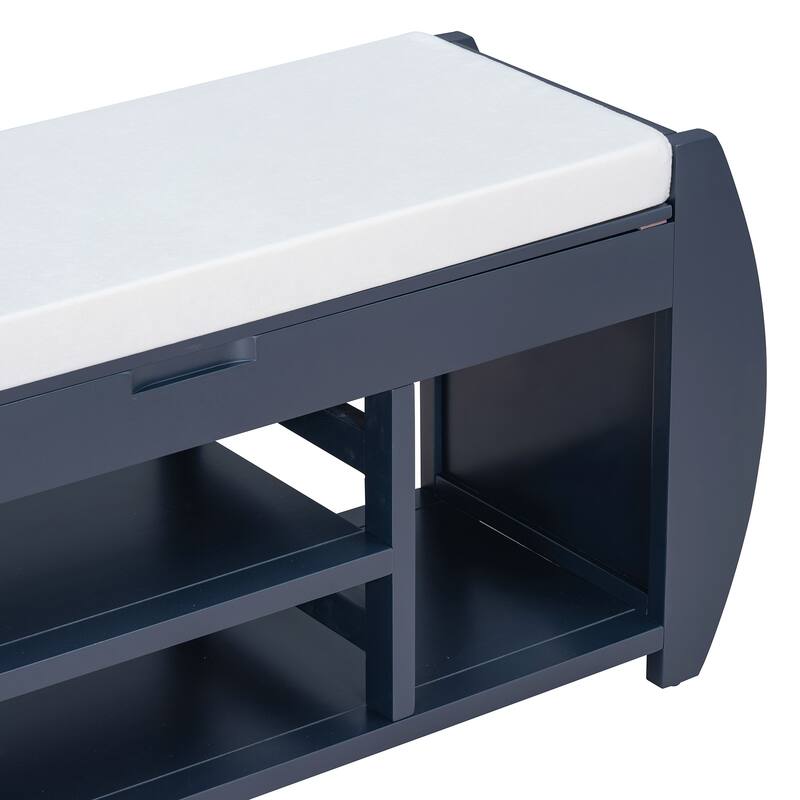 Shoe Bench 2-Tier Storage Bench with Cushion & Curved Side Holder, Wooden Panel Shoe Rack Organizer for Entryway, Living Room